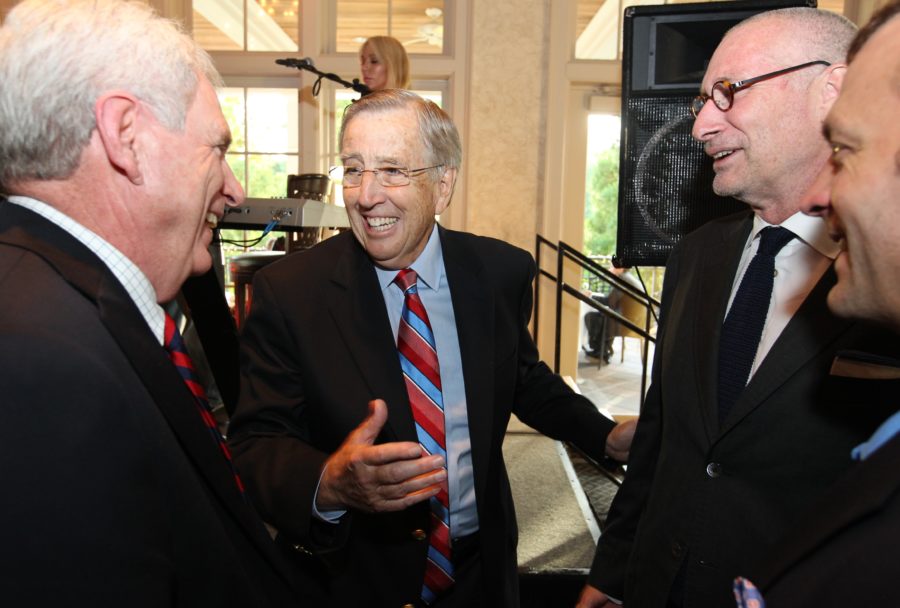 Brent Musburger (center) and ESPN President John Skipper (second from right) at the SEC Network Launch Party. (Travis Bell/ESPN Images)
